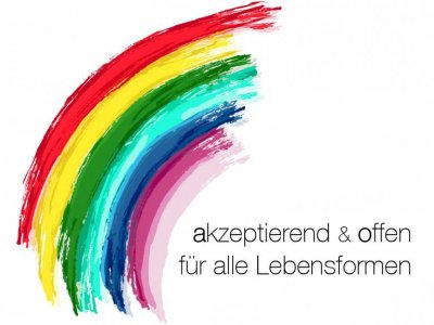 Regenbogen mit Text akzeptierend und offen für alle Lebensformen